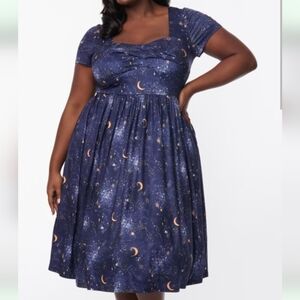 UV Curve Navy Golden Galaxy Twist Front Swing Dress